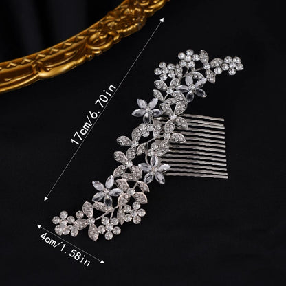 Silberne Haarspange mit Kristallblumen, 11 cm, Brautschmuck, Hochzeit Accessoire.