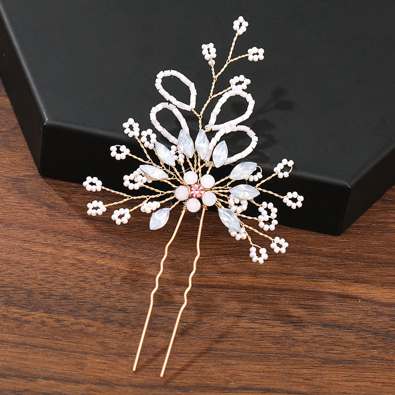 Goldene Haarnadel mit Perlen und Strass, Blumenmuster, Hochzeitsaccessoire für Frauen.