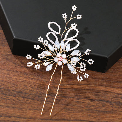 Goldene Haarnadel mit Perlen und Strass, Blumenmuster, Hochzeitsaccessoire für Frauen.