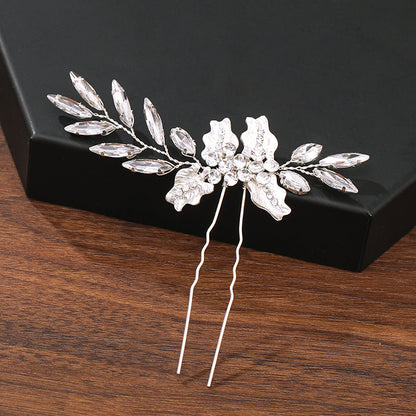 Haarspange mit Perlen und Strass, Blumenmotiv, silber, Hochzeit, Damen Haarschmuck.