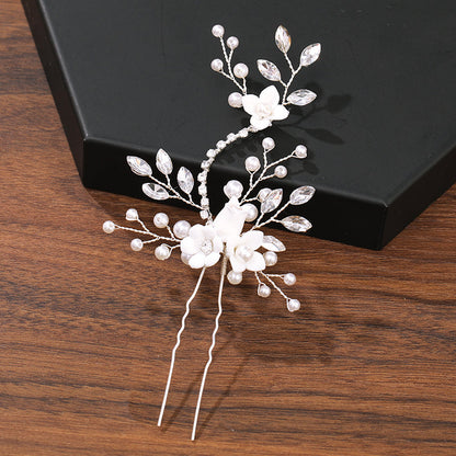 Haarspange mit Perlen und Strass, Blumenmotiv, Hochzeit, Damen Haarschmuck, silberfarben.