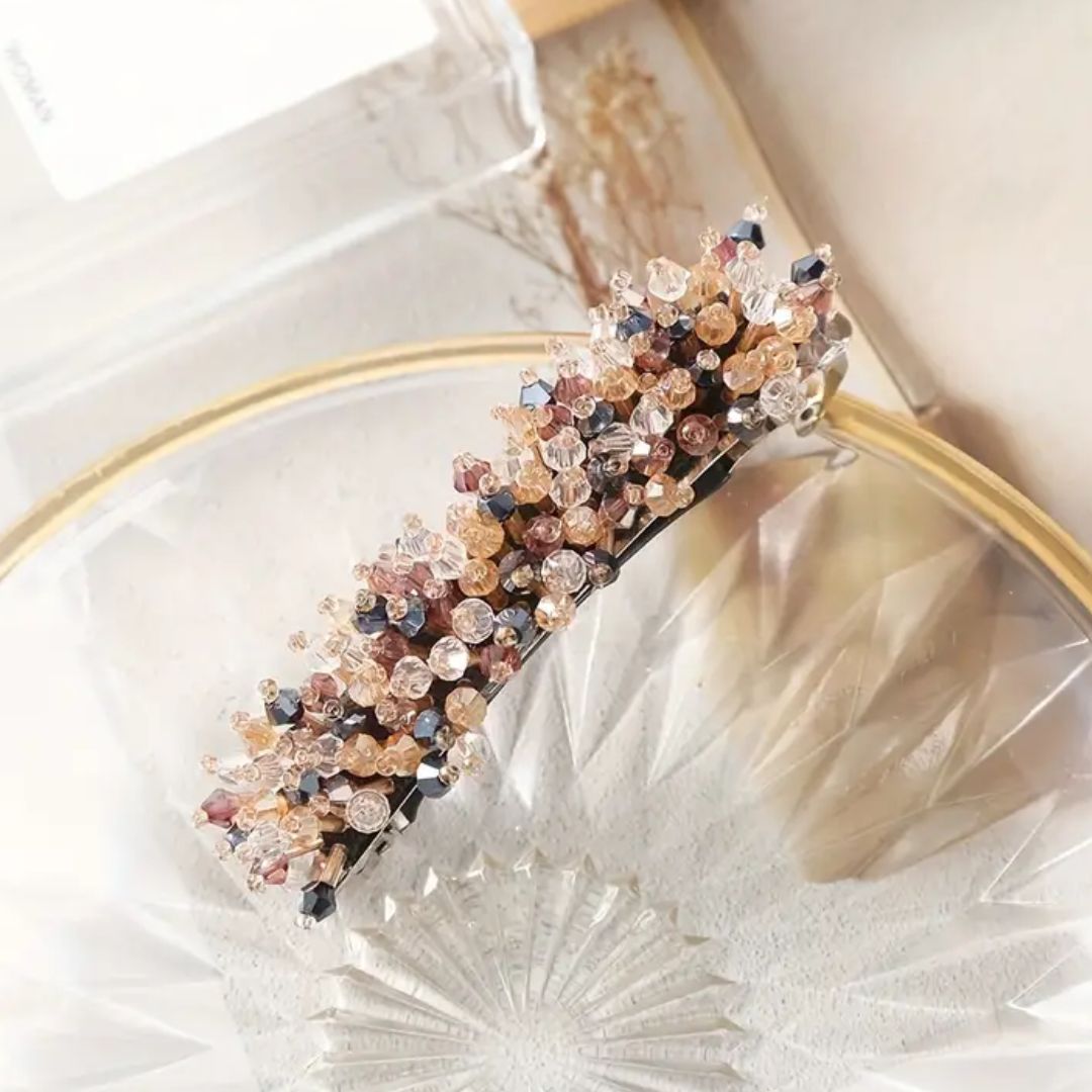 Haarspange mit bunten Kristallen, elegantes Accessoire, modisch, Damenhaarschmuck.