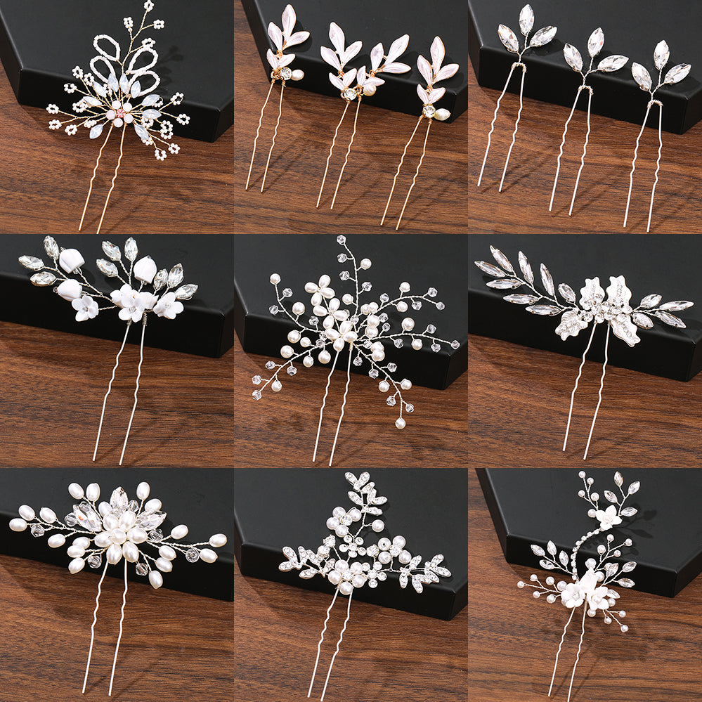 Haarspangen Set, Perlen und Strass, Blumenmuster, Hochzeit Accessoires, Damen Haarschmuck.