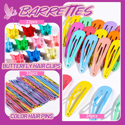 Bunte Schmetterlings-Haarspangen und Haarclips Set, 68-teilig, modische Accessoires.