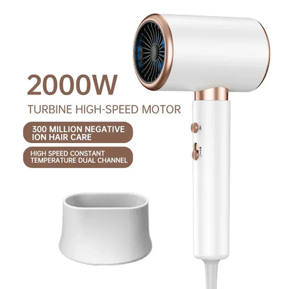 Weißer Haartrockner 2000W, Turbinenmotor, Ionentechnologie, schnelles Trocknen, Haarpflege.