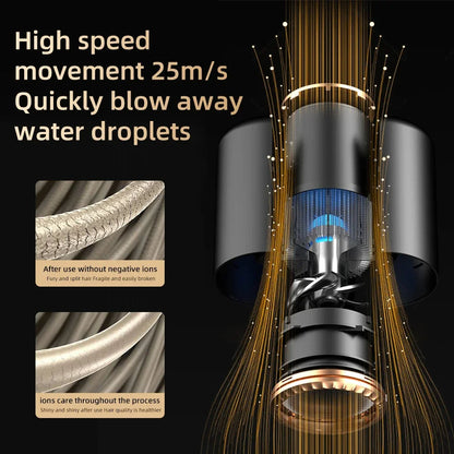 Schwarzer Hochgeschwindigkeits-Haartrockner, 25m/s, mit Ionen-Technologie, Wasserabweisend.