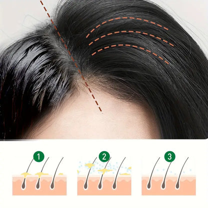 Illustration von Haarwachstum, Kopfhautpflege, schwarzes Haar, Haarfollikel, Pflegeanleitung.