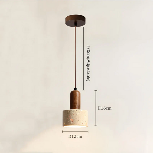 Hängelampe aus Beton und Holz, verstellbar, modernes Design, 170cm, D12cm, H16cm.