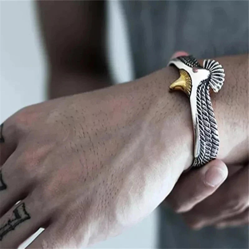 Hahn-Armband aus Metall, silber-gold, Unisex-Schmuck, handgefertigt, modisch, einzigartig.