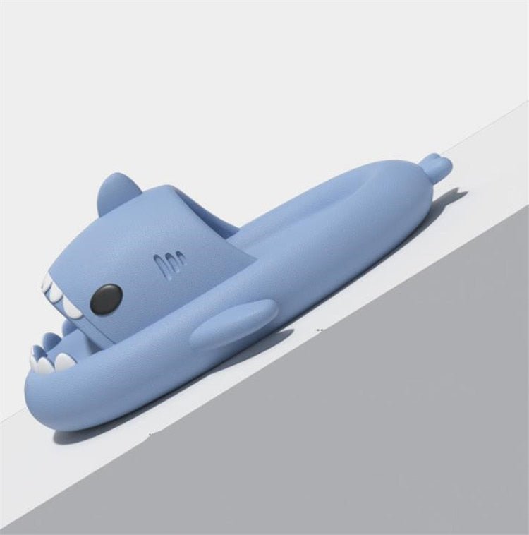 Blaue Hai-Hausschuhe aus Plüsch, niedliches Design, gemütlich, rutschfest, für Kinder.