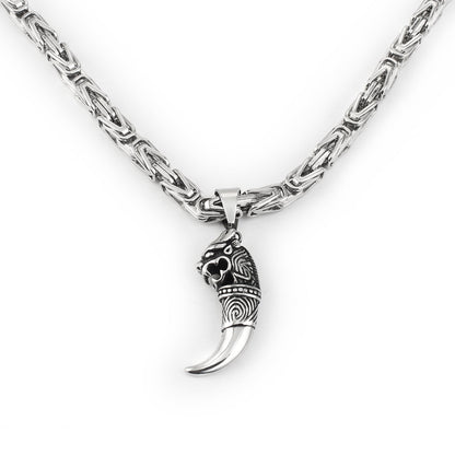 Silberne Edelstahlkette mit 6,5mm byzantinischem Design und Tieranhänger für Herren.