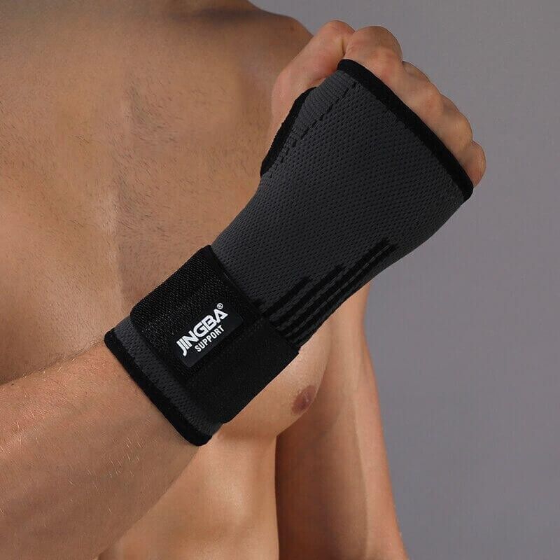 Schwarze Handgelenkbandage für Sport, atmungsaktiv, elastisch, Unterstützung, Fitness.