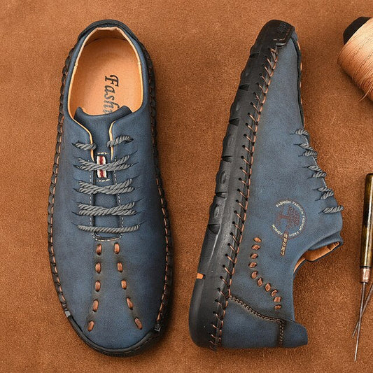 Handgefertigte blaue Lederschuhe für Herren, bequeme Casual Loafers, Mokassins, rutschfest.