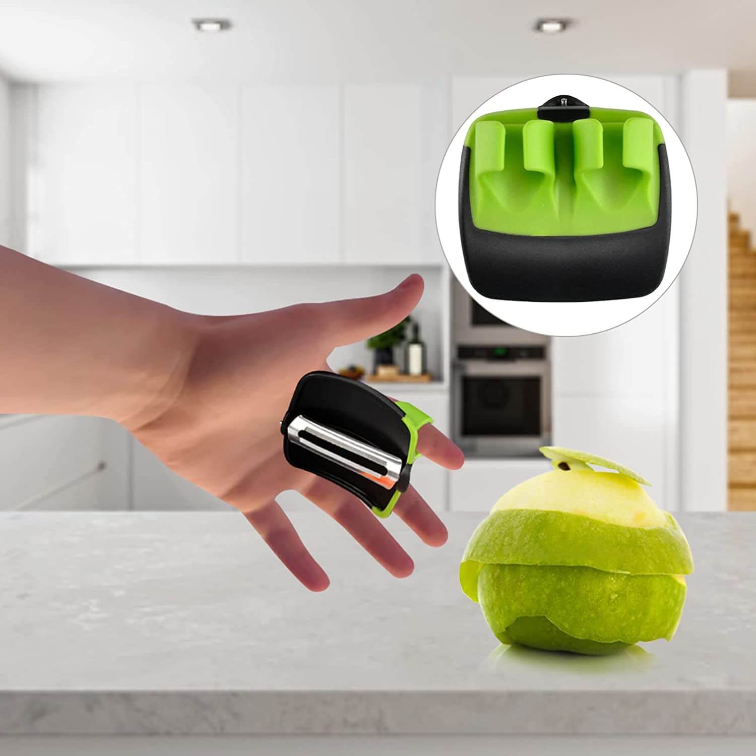 Grüner Gemüseschäler, ergonomisch, Edelstahlklinge, ideal für Obst und Gemüse, Küchengerät.