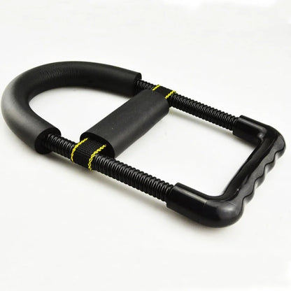 Schwarzer Handgriff für Fitnessgeräte, ergonomisch, rutschfest, mit gelben Akzenten.