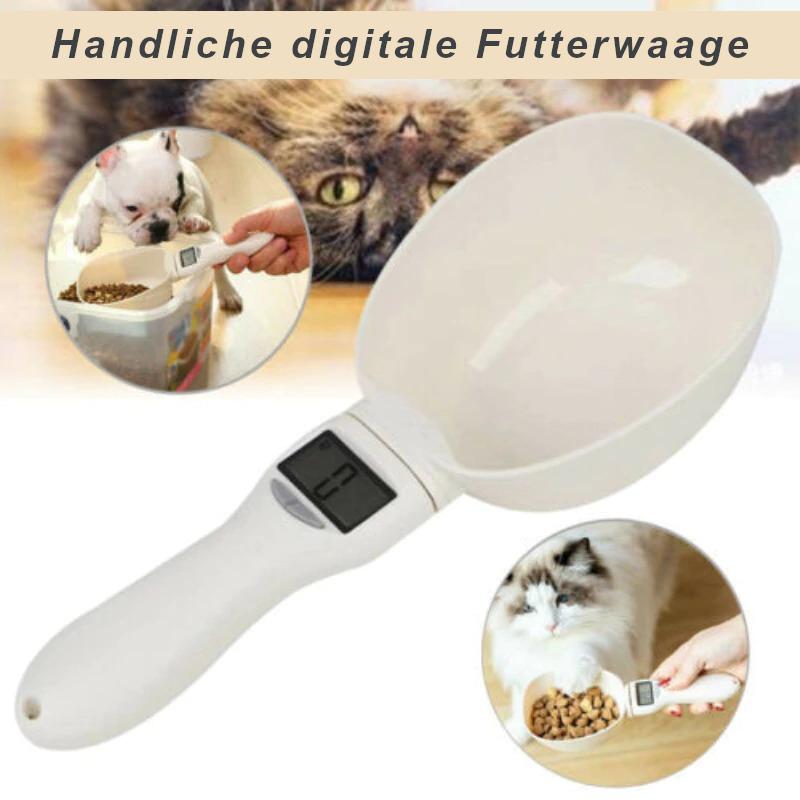 Handliche digitale Futterwaage, 250ml, weiß, mit LED-Display, ideal für Haustierfutter.