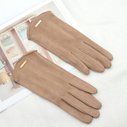 Khaki Damenhandschuhe aus Wildleder, elegant, modisch, Herbst-Winter-Accessoire.