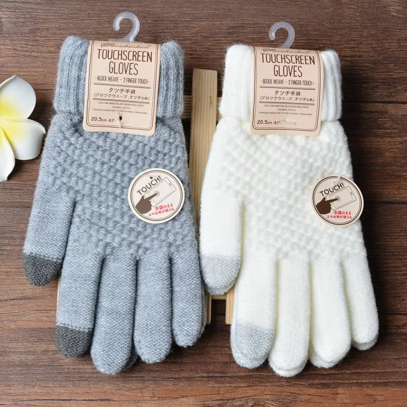 Graue und weiße Touchscreen-Handschuhe aus Wolle, rutschfest, für Winter, unisex.