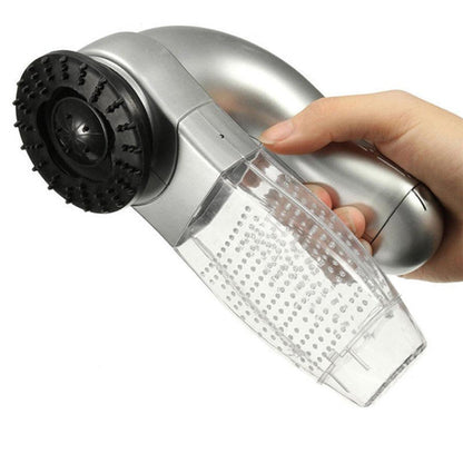 Handstaubsauger, silber, transparent, tragbar, für Tierhaare, ergonomisches Design, effizient.
