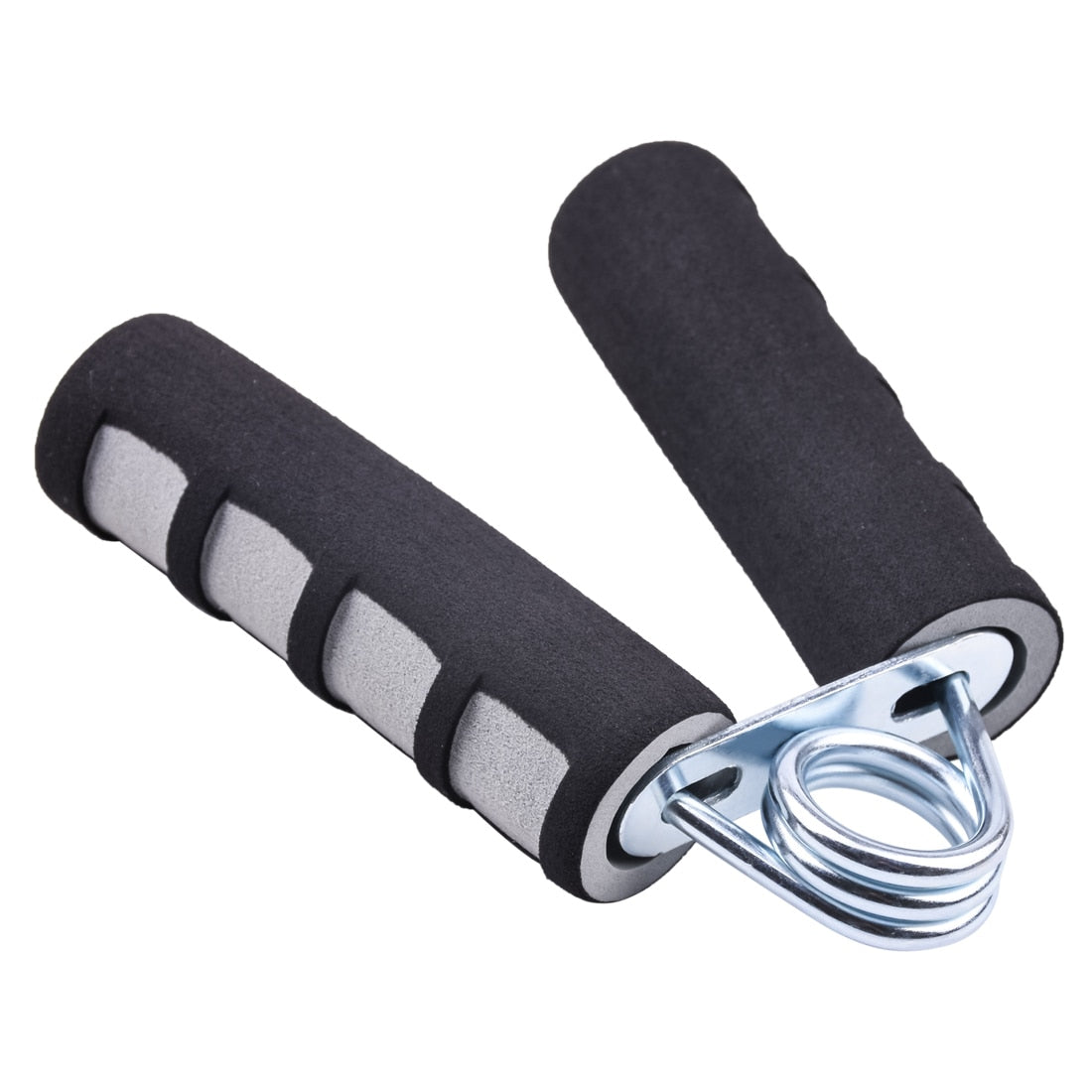Schwarzer Handtrainer mit Schaumstoffgriff und Metallfeder, Fitnessgerät für Handkrafttraining.