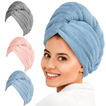 Mikrofaser Haarturban Set, blau, rosa, grau, schnelltrocknend, für Damen, Haarpflege.