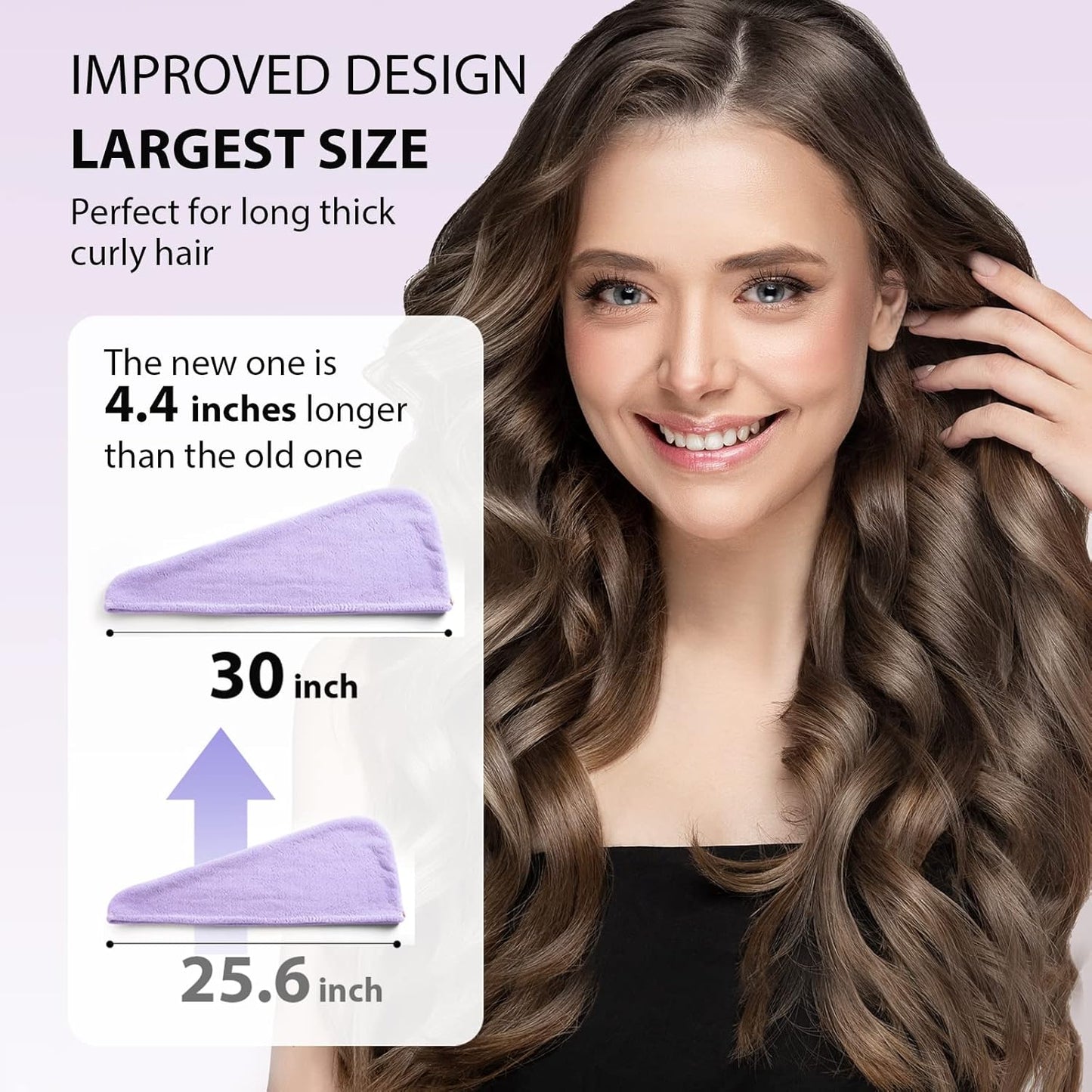 Lila Mikrofaser-Haarturban, 30 Zoll, für langes, dickes, lockiges Haar, verbessertes Design.