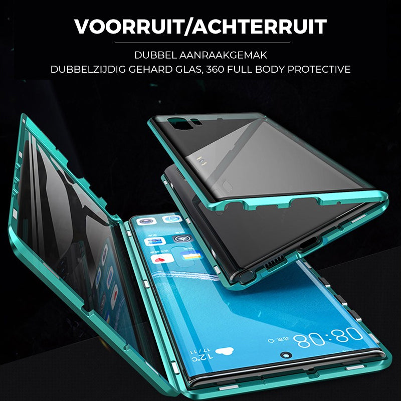 Doppelseitige Handyhülle aus gehärtetem Glas, türkis, 360-Grad-Schutz, für Smartphones.