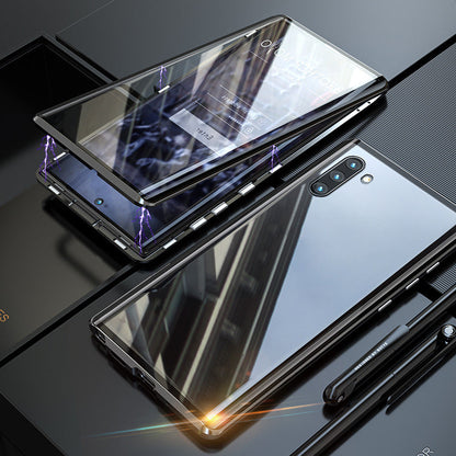 Transparente Handyhülle für Samsung Galaxy, magnetisch, stoßfest, Glasrückseite, schwarz.
