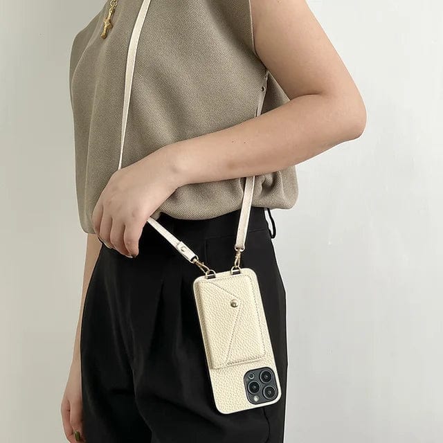Damen Crossbody-Handyhülle mit Kordel, beige, für iPhone/Samsung, modisch und praktisch.