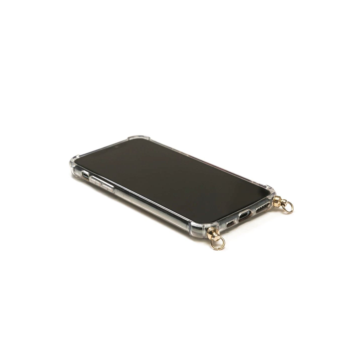 Transparente Handyhülle mit goldenen Ringen, stoßfest, für iPhone, modisches Design.