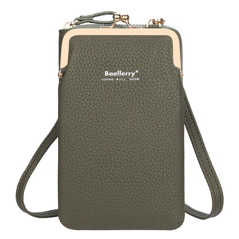 Grüne Lederhandytasche mit Schulterriemen, modisch, kompakt, für Damen, Baellerry.