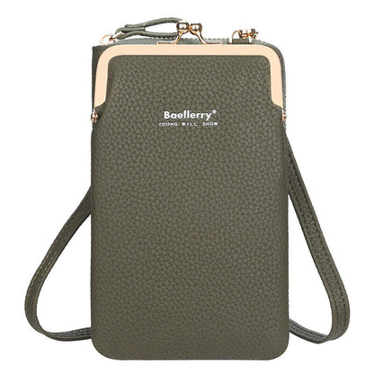 Grüne Lederhandytasche mit Schulterriemen, modisch, kompakt, für Damen, Baellerry.