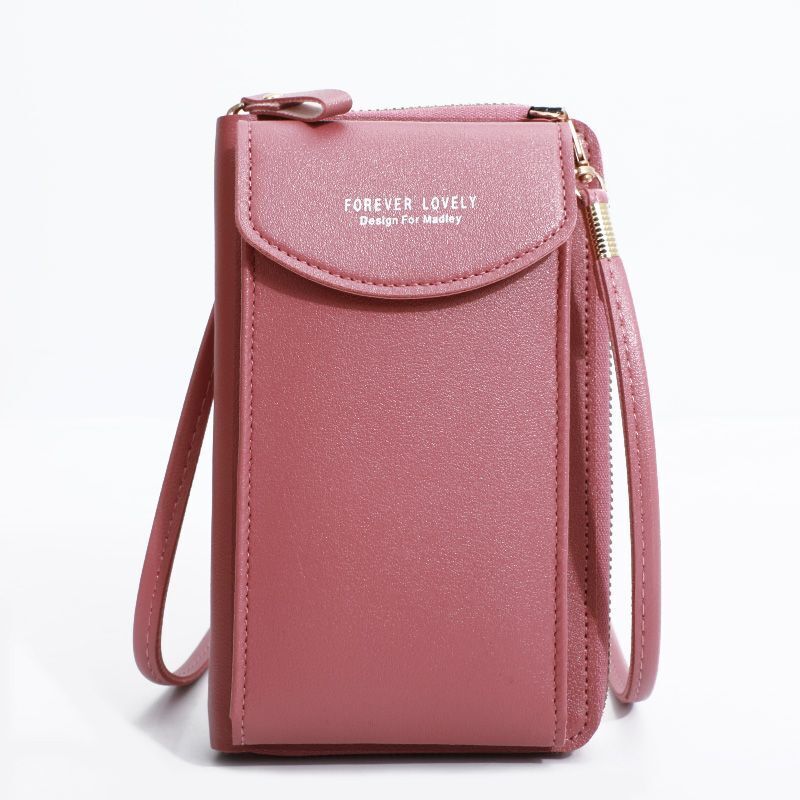 Rosa Umhängetasche aus Leder mit Reißverschluss, Handyfach, modisch, Damenaccessoire.