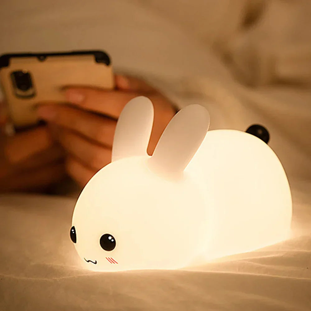 Kaninchen-Nachtlicht aus Silikon, LED, warmweiß, Kinderzimmer, tragbar, niedlich.