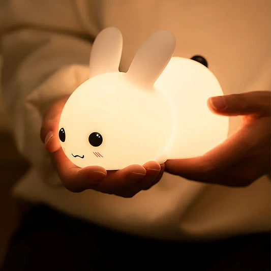Kaninchen-Nachtlicht aus Silikon, warmweiß, tragbar, für Kinderzimmer, dimmbar, USB-aufladbar.