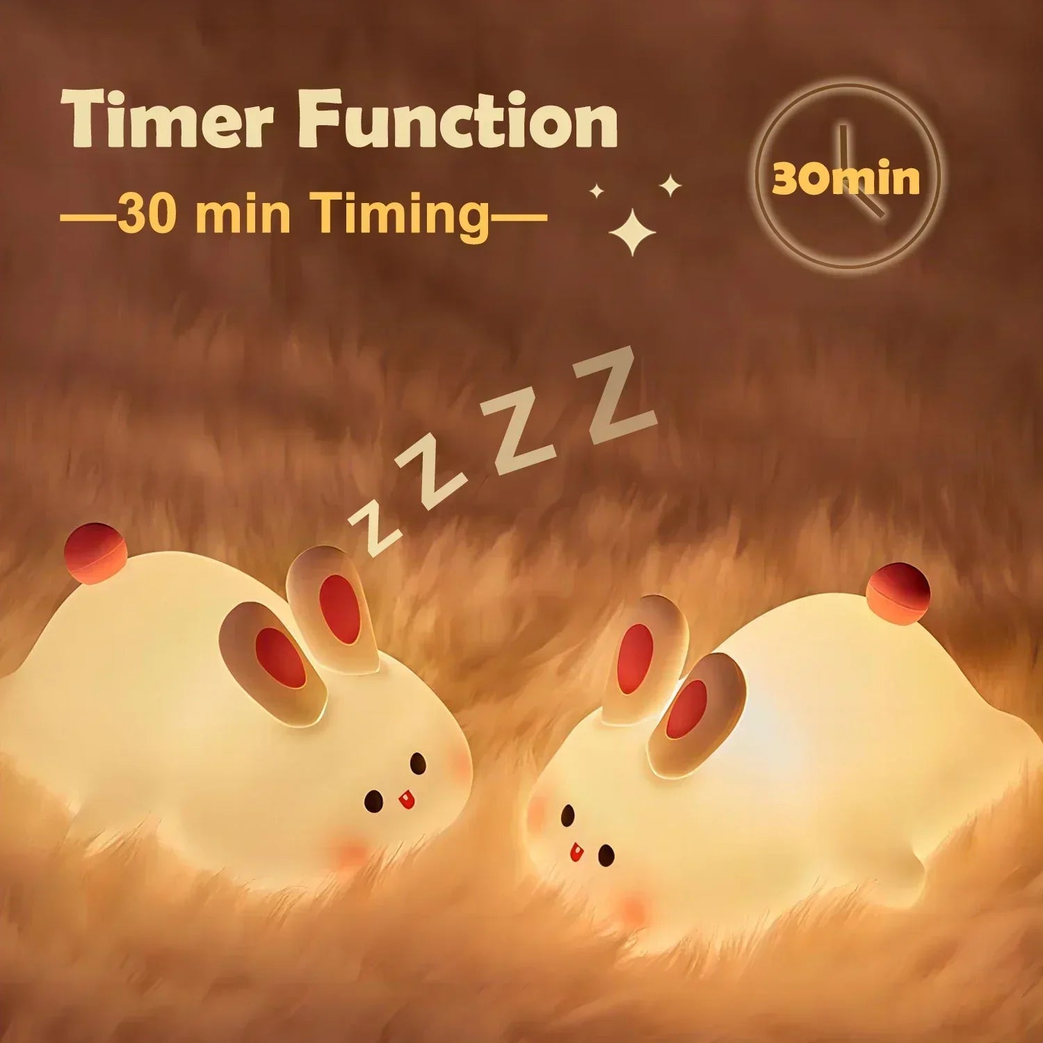 Kaninchen-Nachtlicht mit Timer, warmes LED-Licht, Kinderzimmer-Dekoration, 30 Minuten.