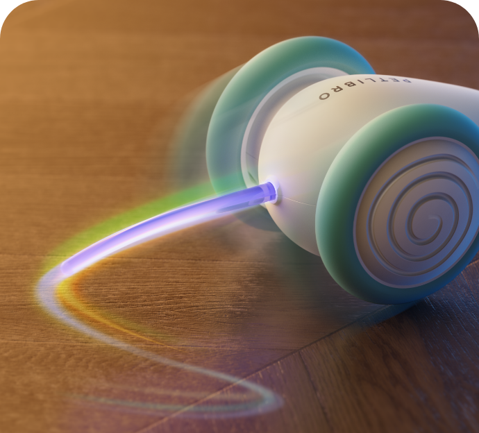 Interaktives PETLIBRO Pixie Mouse Katzenspielzeug, weiß-grün, mit LED-Licht und Bewegungssensor.