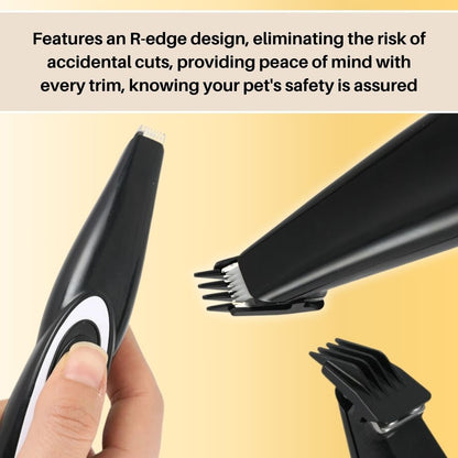 Schwarzer Haustiertrimmer mit R-Kantendesign, sicher für Tierpflege, ergonomisch, elektrisch.