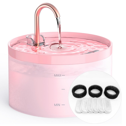 Rosa Katzenbrunnen mit Filter, automatischer Wasserspender, leise Pumpe, Haustierzubehör.