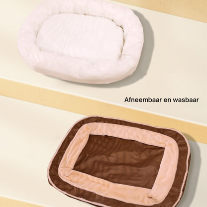 Weißes und braunes Hundebett, abnehmbar, waschbar, weiches Material, Haustierzubehör.