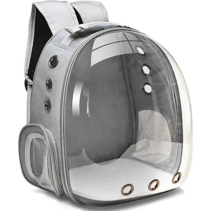 Transparenter Haustier-Rucksack, grau, mit Belüftungslöchern, ideal für Katzen und kleine Hunde.
