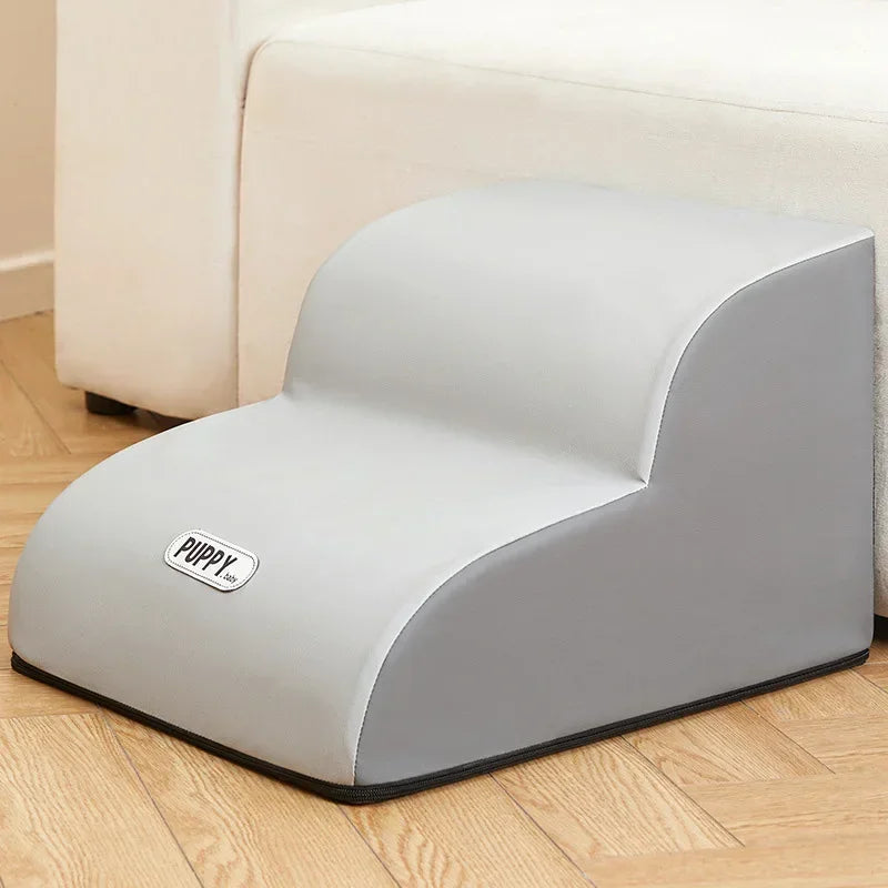 Graue Hundetreppe aus Schaumstoff, ideal für Sofa, rutschfest, Haustierzubehör.