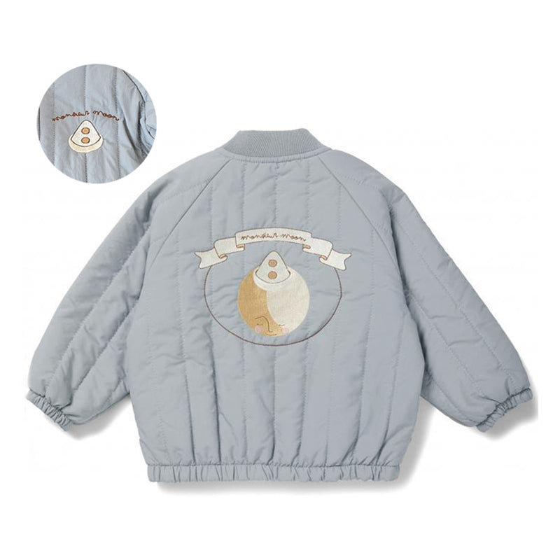 Hellblaue Steppjacke mit niedlichem Bärenmotiv, Kinderbekleidung, warm, modisch.