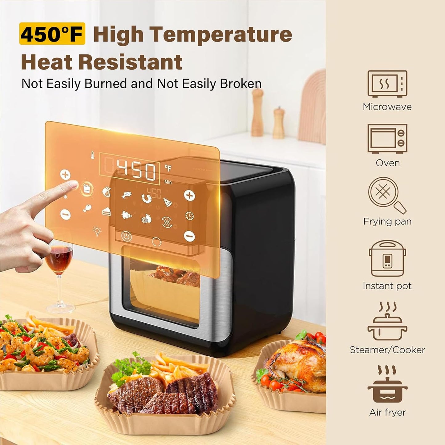 Hitzebeständige Silikonmatte, 450°F, für Mikrowelle, Ofen, Fritteuse, Küche, orange.