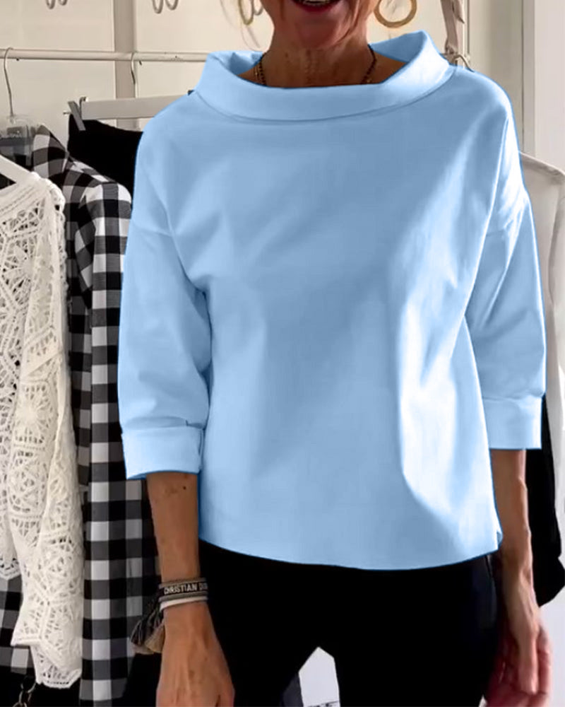 Damenpullover hellblau, lässig, Baumwolle, Rollkragen, Mode, Herbst, Langarm, elegant.