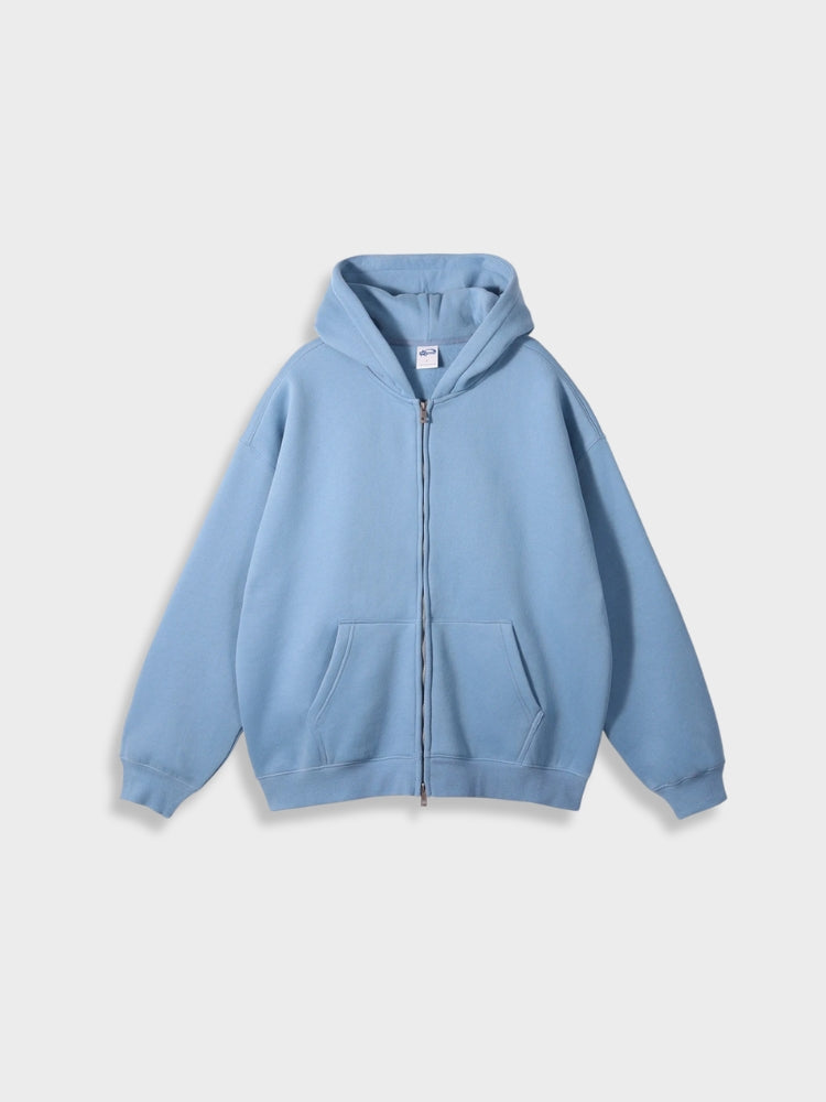 Hellblauer Kapuzenpullover mit Reißverschluss, Baumwolle, Unisex, lässige Mode, bequeme Passform.