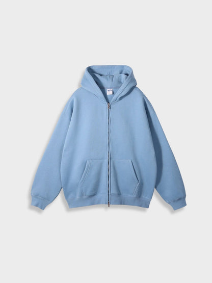 Hellblauer Kapuzenpullover mit Reißverschluss, Baumwolle, Unisex, lässige Mode, bequeme Passform.