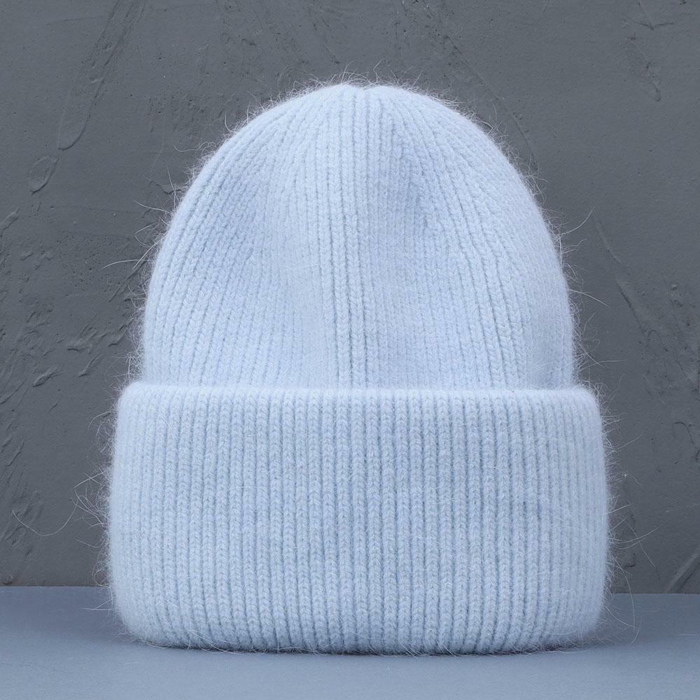 Hellblaue Strickmütze aus Wolle, winterfest, modisch, warm, für Damen und Herren.