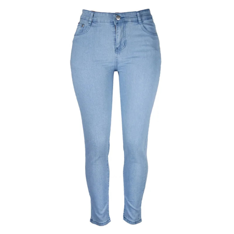 Hellblaue Damen-Jeans, High-Waist, Skinny-Fit, Denim, modisch, bequem, Alltagskleidung.