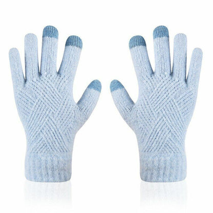 Hellblaue Touchscreen-Handschuhe aus Strick, rutschfest, für Winter, Unisex.